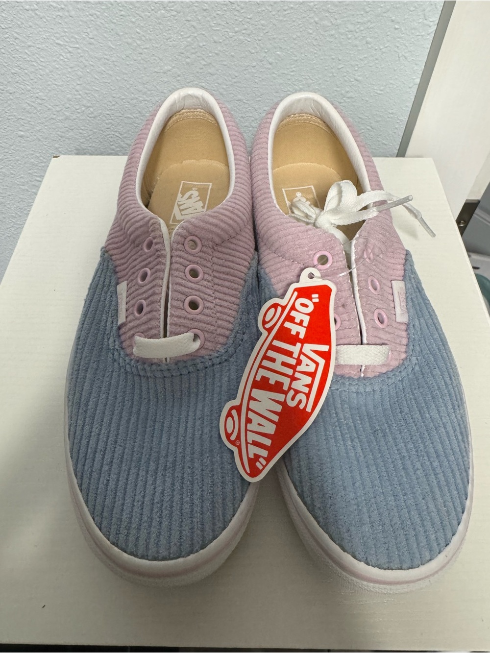 Vans Kids Corduroy Low-Top Sneakers in Light Blue & Dusty Pink
